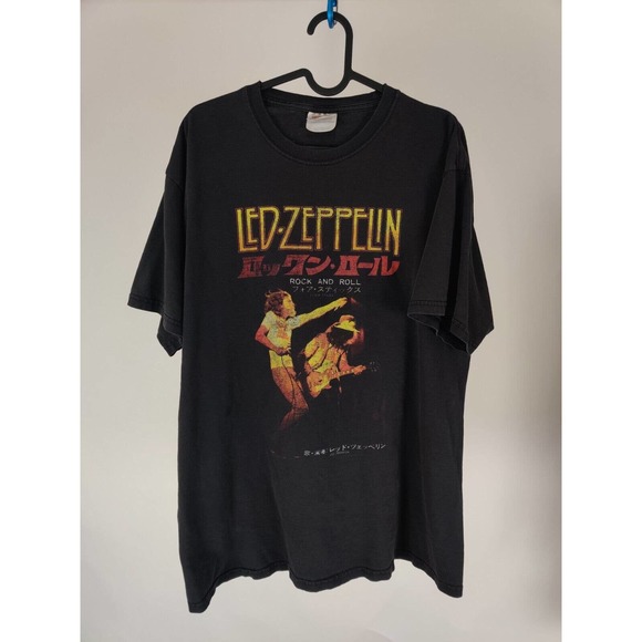 (V) Led Zeppelin ultra rare four sticks japan Rock and roll hanes tshirt mens L